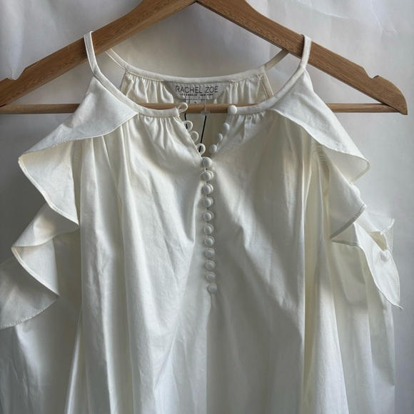 Rachel Zoe Alea Cold Shoulder Ruffle Open Shoulder Blouse Off White Plus Size 2 - Picture 3 of 16